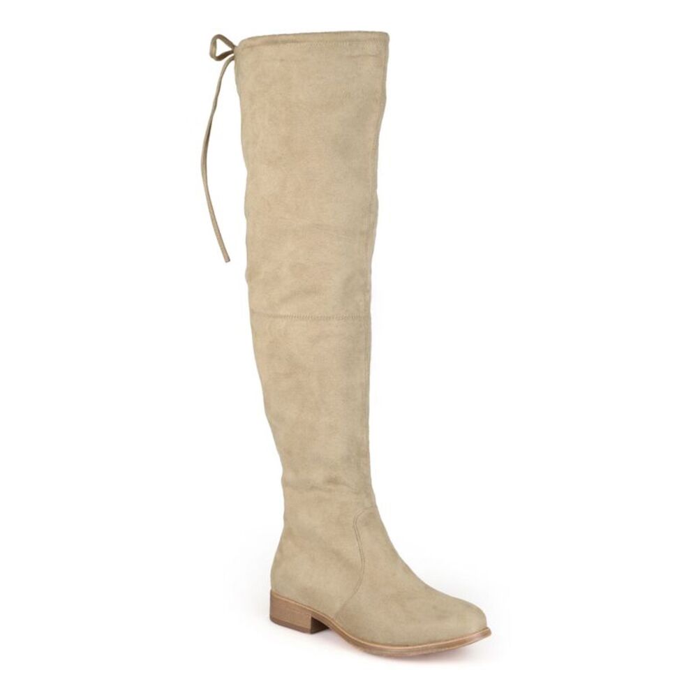 JOURNEE COLLECTION Womens Beige Tie Mount Round Toe Block Heel Slip On Boots 7.5
